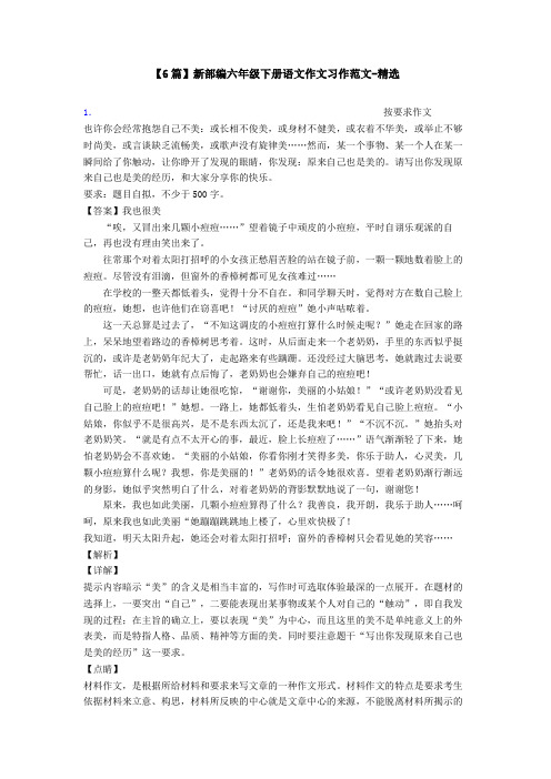 【6篇】新部编六年级下册语文作文习作范文-精选