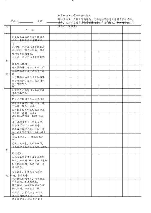 5S设备管理检查表