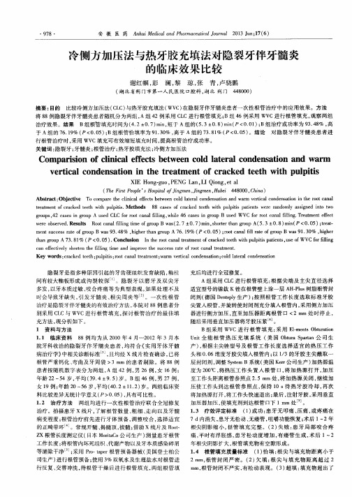 冷侧方加压法与热牙胶充填法对隐裂牙伴牙髓炎的临床效果比较