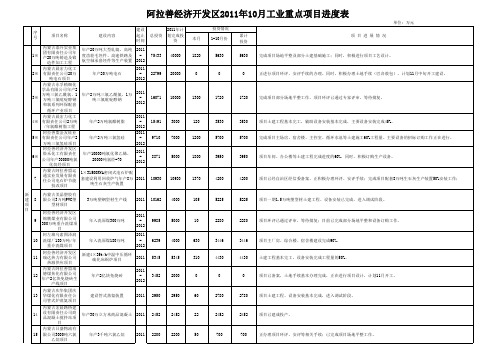 阿拉善经济开发区2011年10月工业重点项目进度表