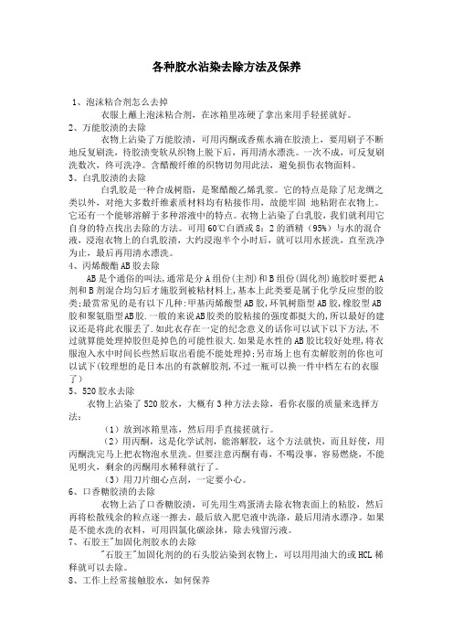 各种胶水沾染去除方法及保养