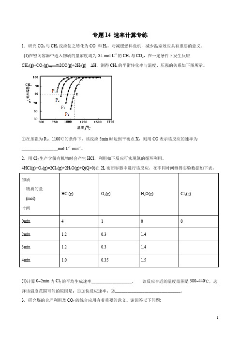 高考化学24个专项练习附答案及解析 专题14 速率计算专练