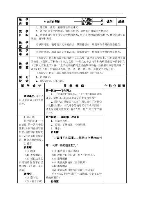 小学语文六年级下册表格式教案：8.三打白骨精2