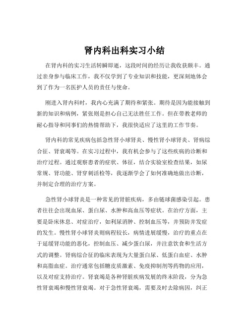 肾内科出科实习小结