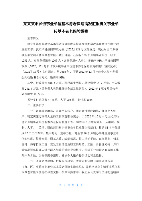 某某某市乡镇事业单位基本养老保险情况汇报机关事业单位基本养老保险缴费