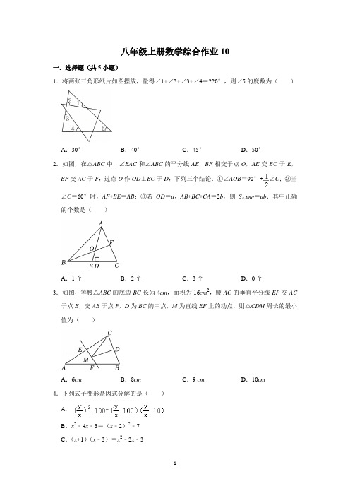 八年级上册数学综合作业10