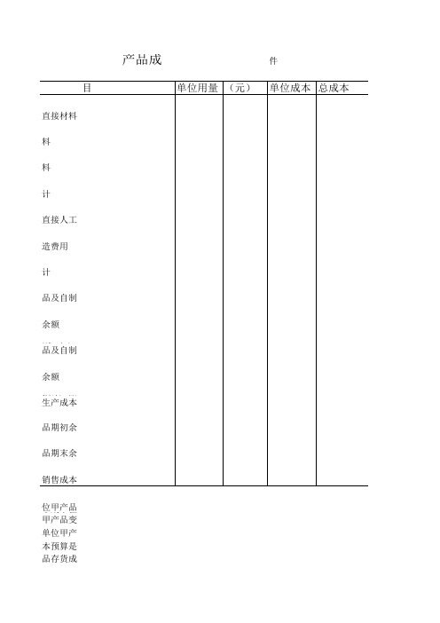 产品成本预算(甲产品)(表格模板、XLS格式)模板