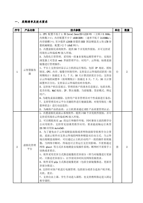 采购清单及技术要求