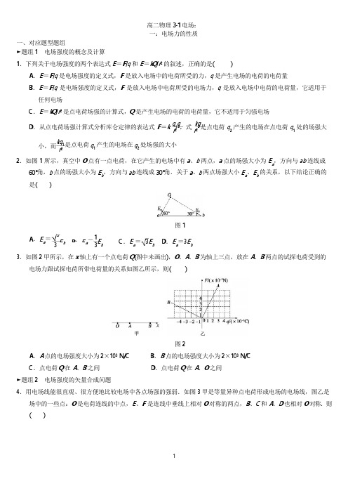 高二物理：电场综合练习题(含参考答案)