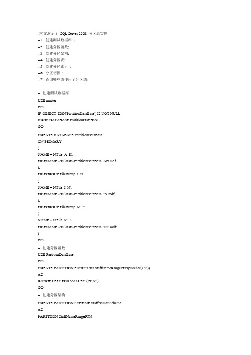 SQL Server 2008 分区表实例