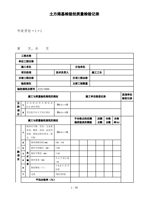 市政道路工程检验批质量检验记录表格全套