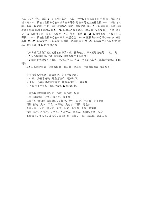 不同温度穿衣参考表