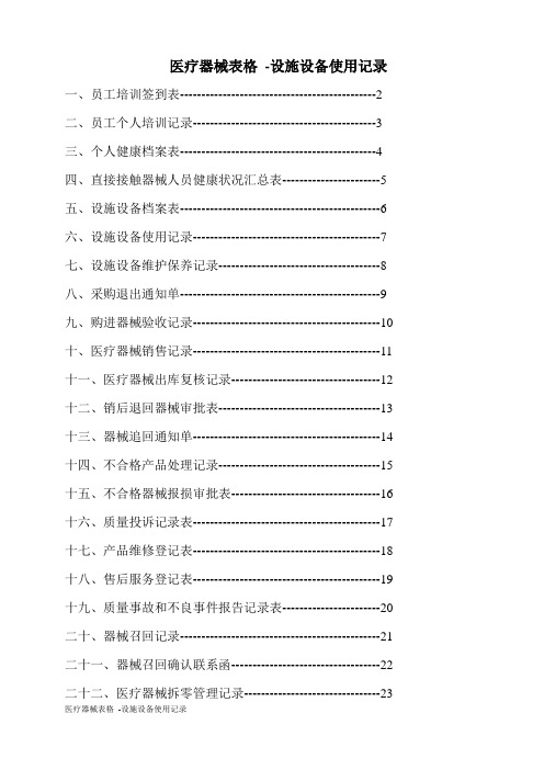 医疗器械表格 -设施设备使用记录