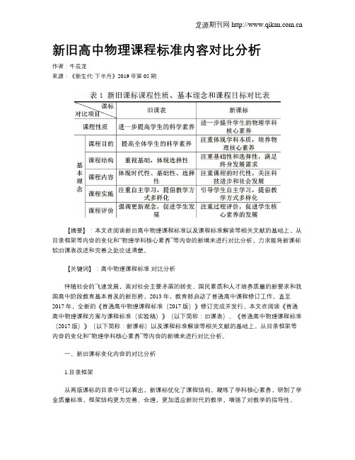 新旧高中物理课程标准内容对比分析