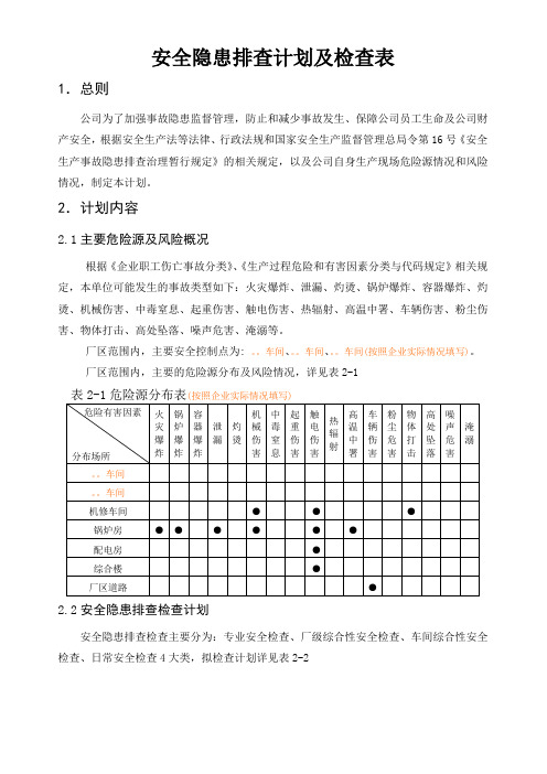 安全隐患排查计划及检查表教程文件