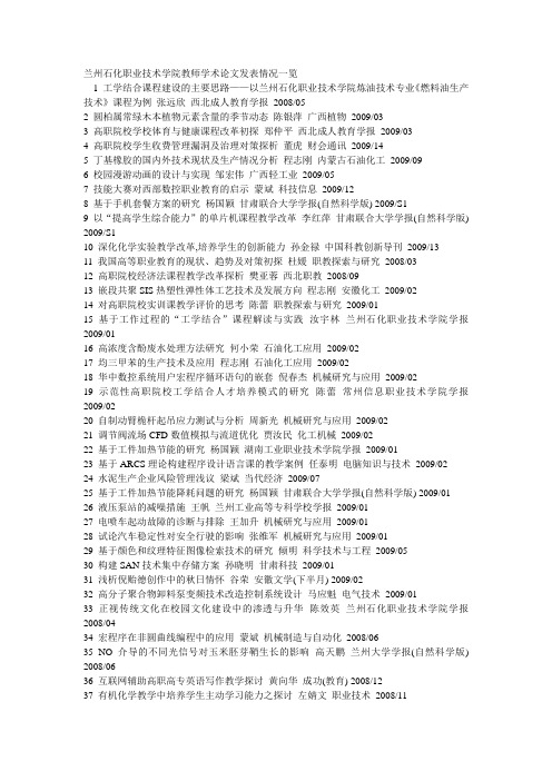 兰州石化职业技术学院教师学术论文发表情况一览Microsoft Word 文档