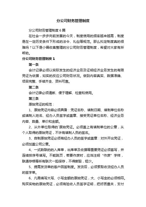 分公司财务管理制度