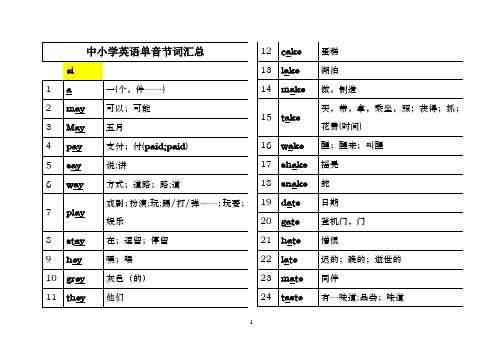 中小学英语单音节词汇总(打印版)