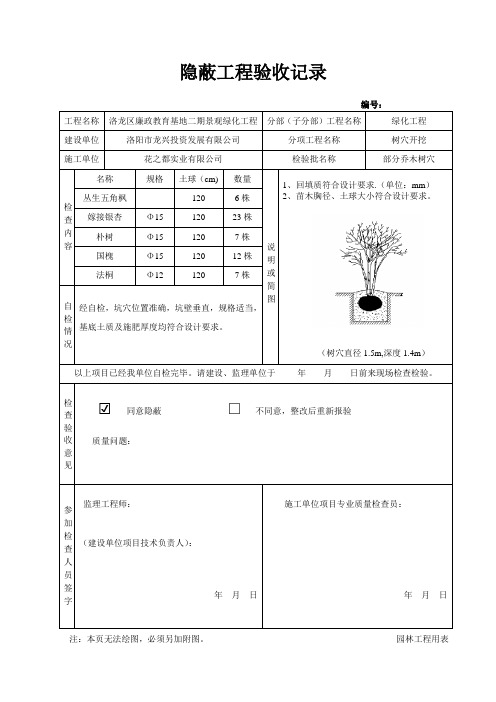 绿化隐蔽工程验收记录