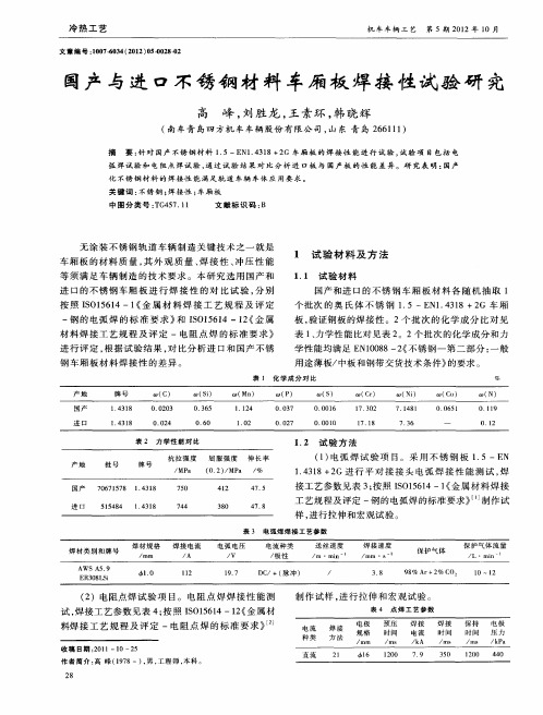 国产与进口不锈钢材料车厢板焊接性试验研究