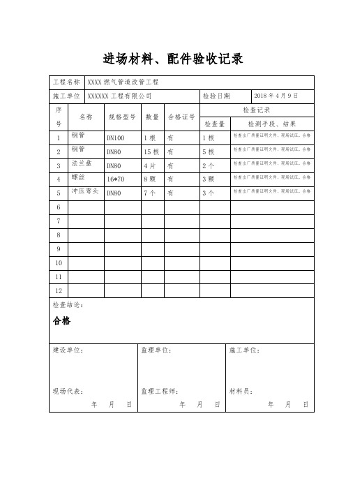 进场材料、配件验收记录