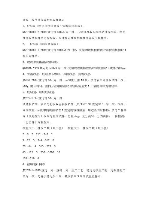建筑工程节能保温材料取样规定