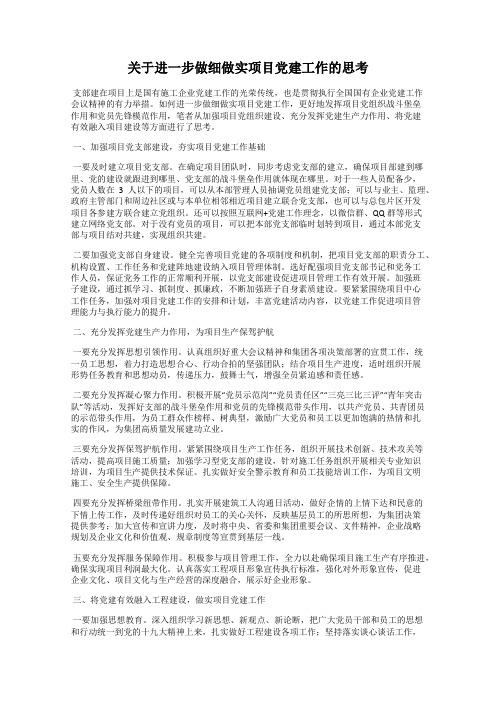 关于进一步做细做实项目党建工作的思考