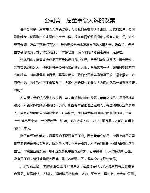 公司第一届董事会人选的议案