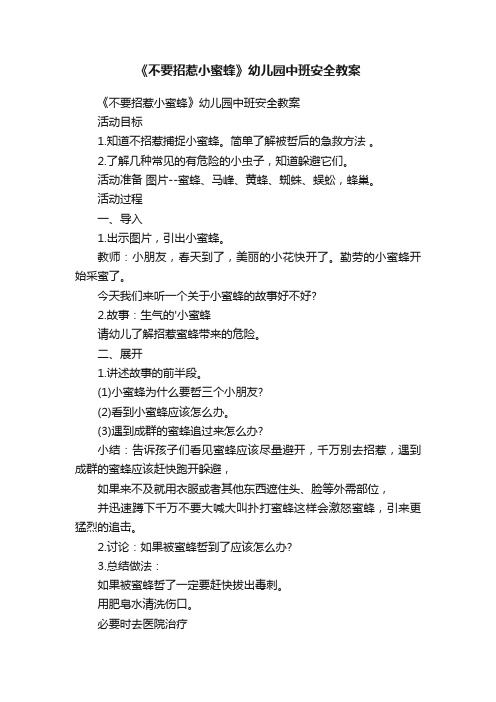 《不要招惹小蜜蜂》幼儿园中班安全教案