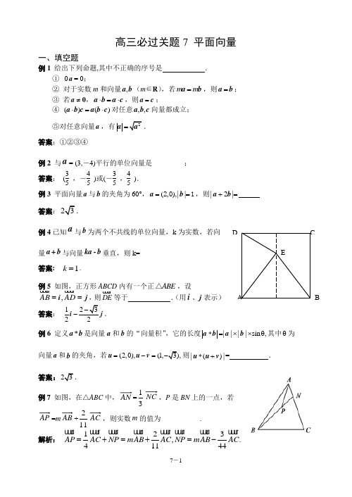 苏州市2015届高三数学必过关题(逐题解析)——平面向量