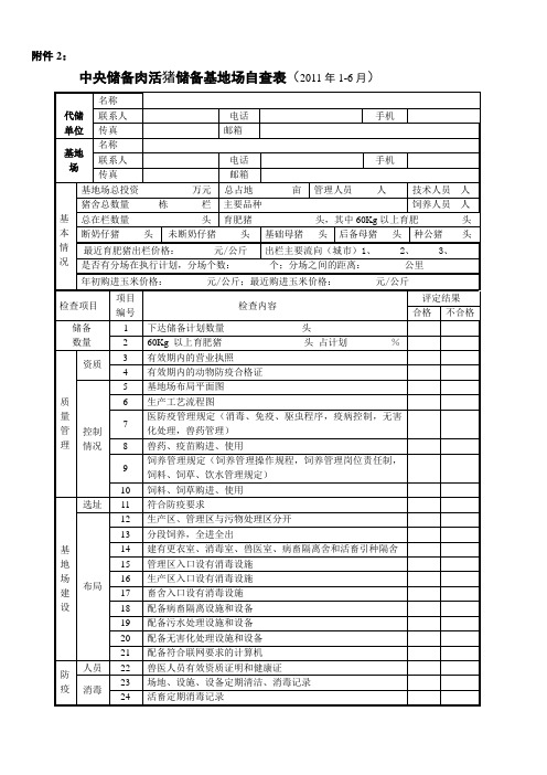 中央储备肉活畜储备代储单位和基地场检查工作表(活猪)