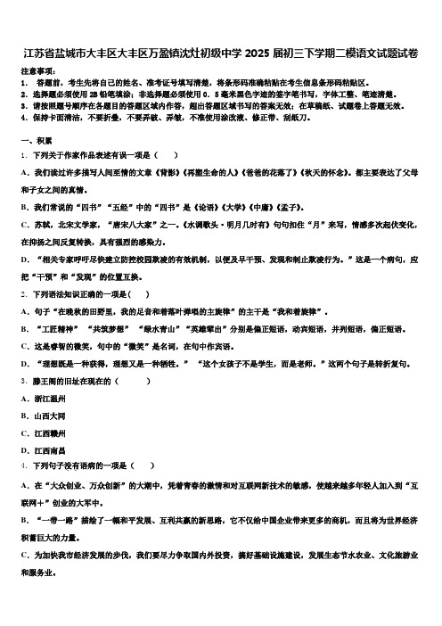 江苏省盐城市大丰区大丰区万盈镇沈灶初级中学2025届初三下学期二模语文试题试卷含解析