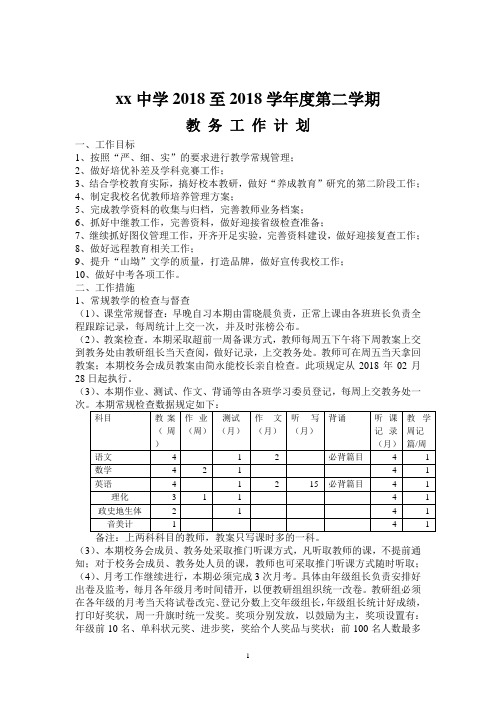 中学下学期教务处工作计划5