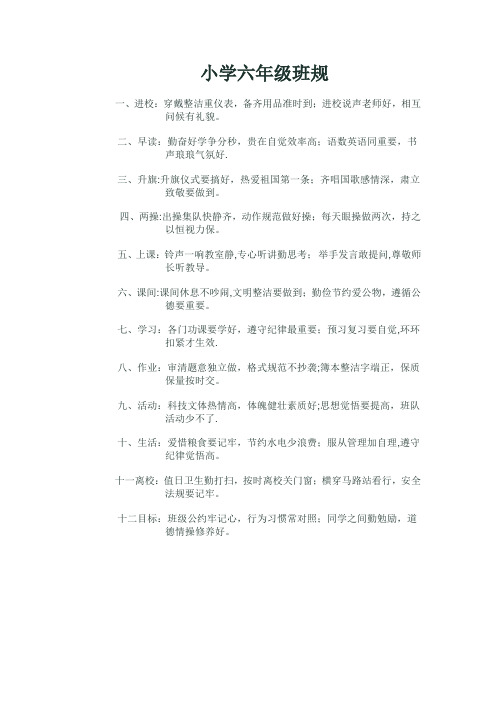 小学六年级班规