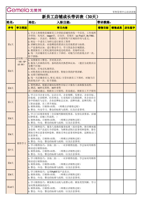 店铺导购带训计划表