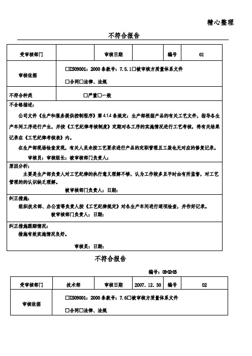 内审不符合项报告案例