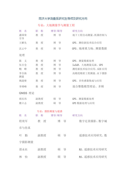 同济大学测量系研究生导师及研究方向2022