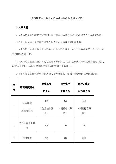 燃气经营企业从业人员专业培训考核大纲试行