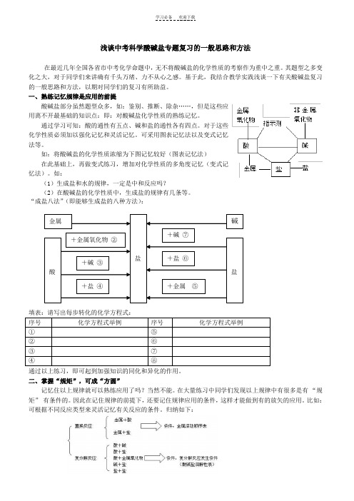 浅谈中考科学酸碱盐专题复习的一般思路和方法