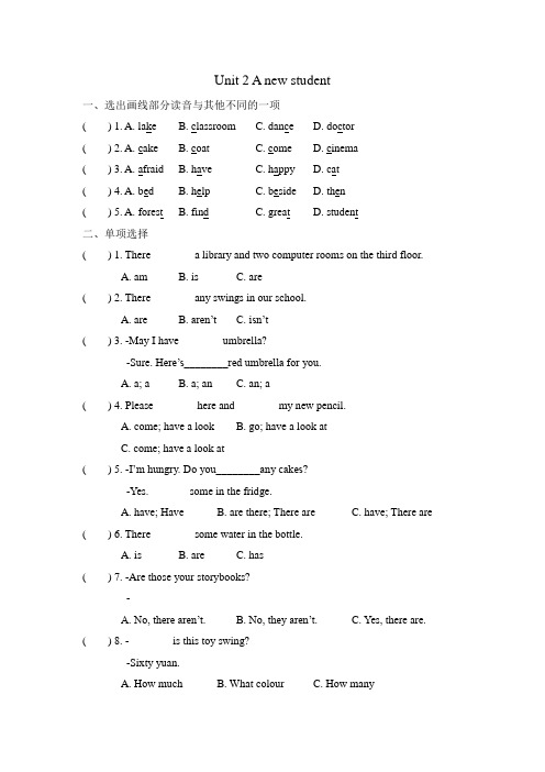 译林版五年级英语上册Unit 2 A new student (含答案)