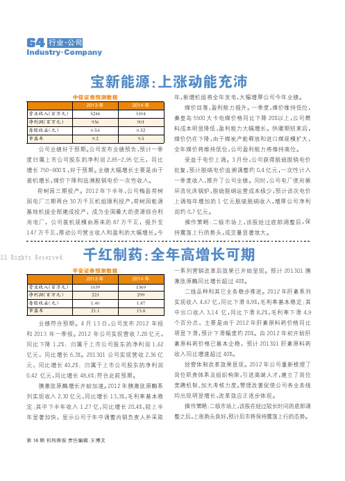 公司评级：宝新能源、千红制药、通富微电