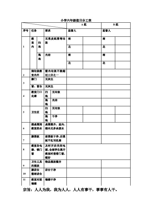 初中值日表