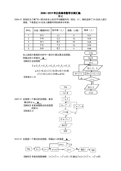 03 2008～2019年江苏高考数学分类汇编(解析版)---算法