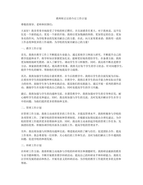 教师转正后的今后工作计划