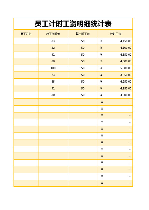 员工计时工资明细统计表