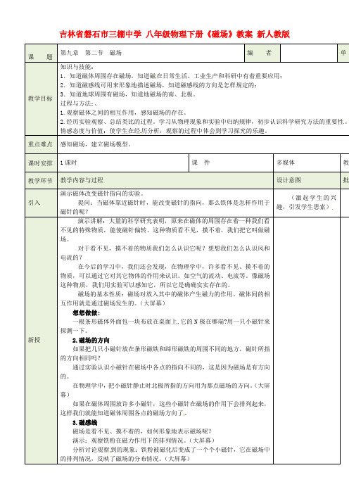 八年级物理下册磁场教案新人教版