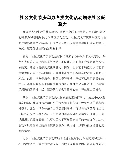 社区文化节庆举办各类文化活动增强社区凝聚力