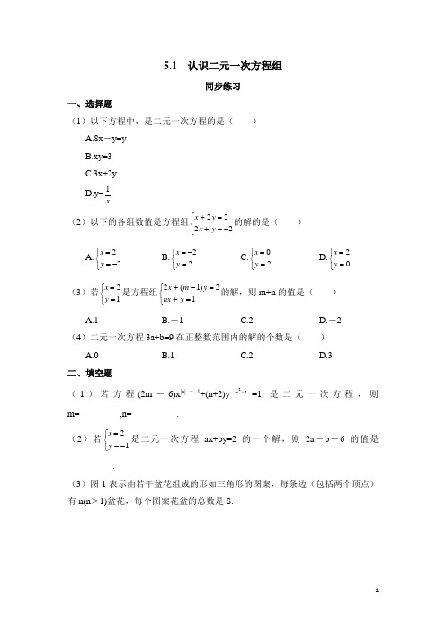 北师大版八年级(上)数学《认识二元一次方程组》同步练习3(含答案)