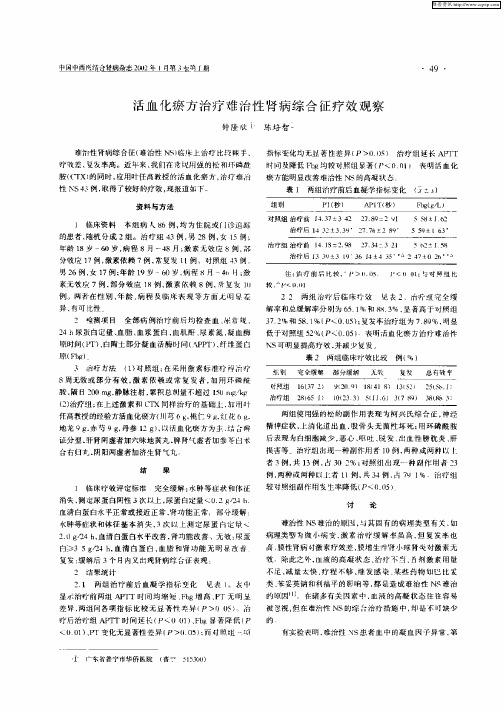 活血化瘀方治疗难治性肾病综合征疗效观察