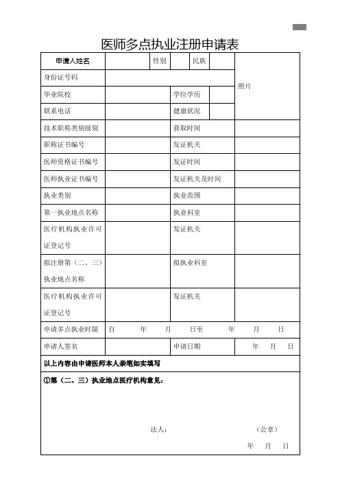 医师多点执业注册申请表